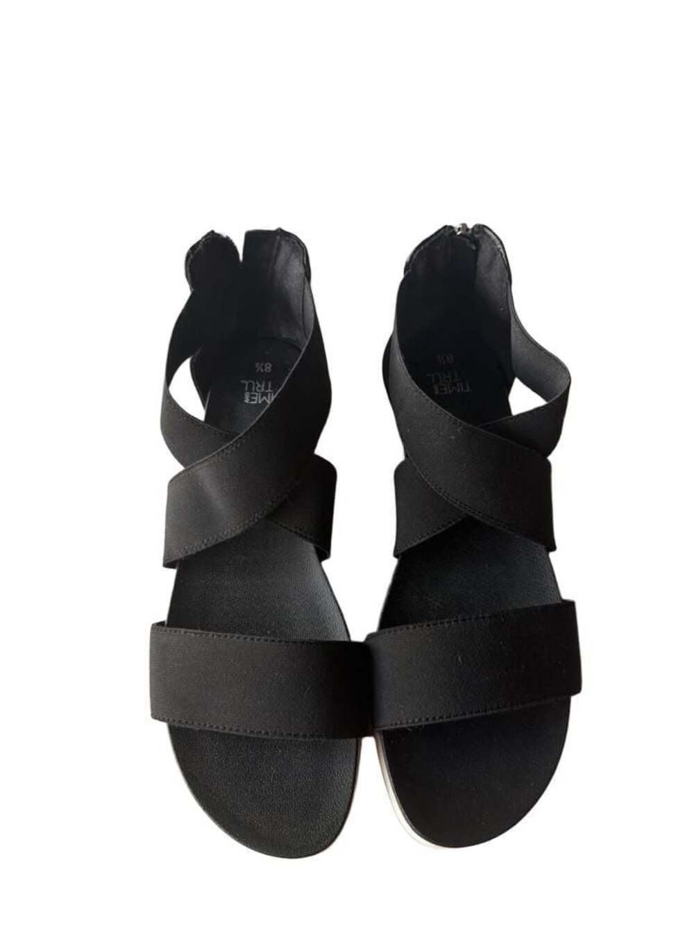 Time and Tru Women's Elastic Cross-Strap Back Zip Wedge Sandals Black